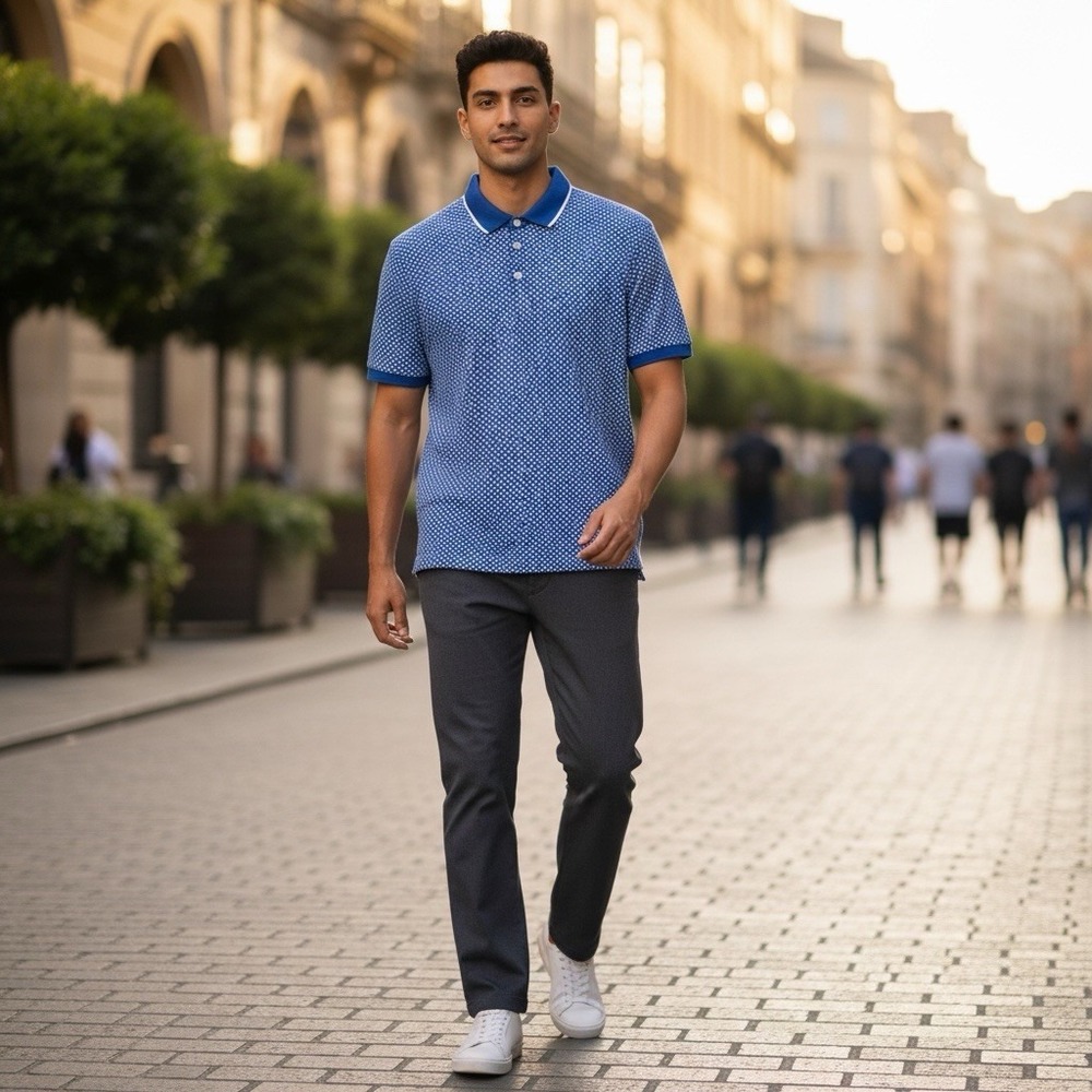 Ted Baker London Men's Size 3 /Medium Polo Blue / White Pattern‎ Golf Casual